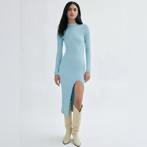 NWT Aritzia Wilfred Alchemy Mock Neck Sweater Dress Midi In Dream Blue Size 2XL